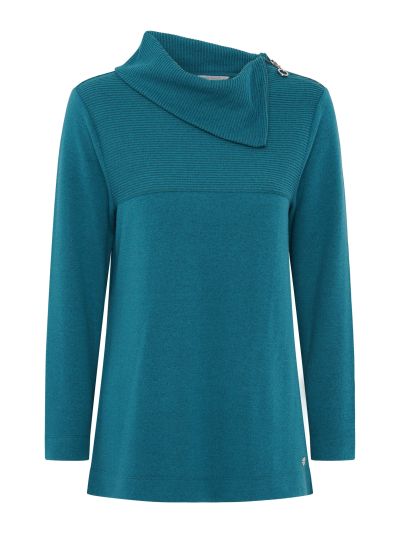 PennyPlain Zip Cowl Neck Rib Top- Dragonfly