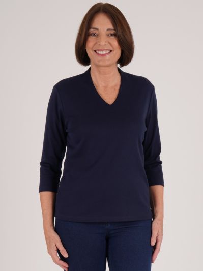 PennyPlain High Back V-neck Top - French Navy