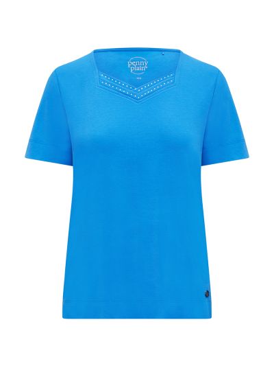 PennyPlain Diamante Sweetheart Neck Top - Pacific