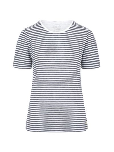 PennyPlain Printed Stripe Top - Navy