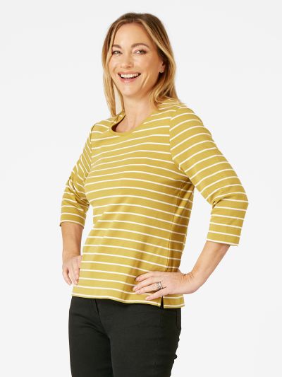 PennyPlain Round Neck Striped Top - Apple