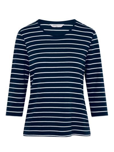 PennyPlain Round Neck Striped Top - French Navy