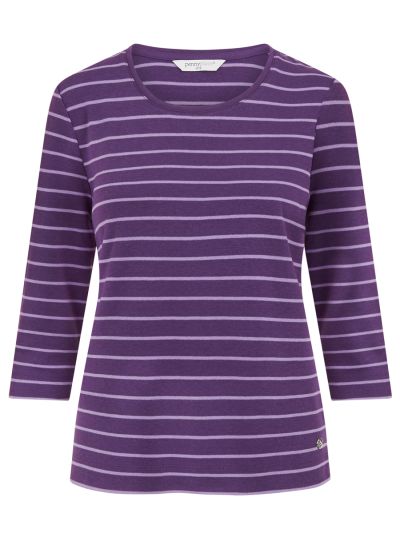 PennyPlain Round Neck Striped Top - Mulberry