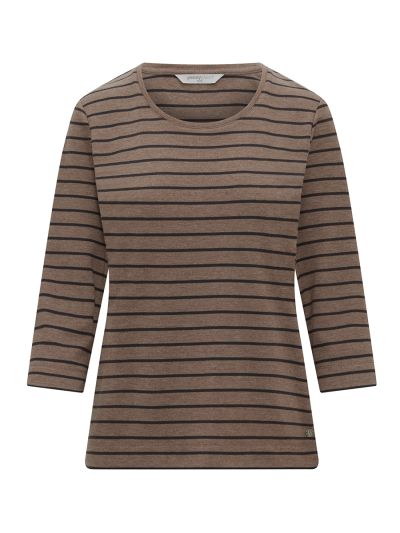 PennyPlain Round Neck Striped Top - Latte Marl