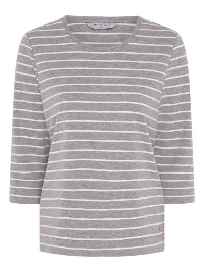 PennyPlain Round Neck Striped Top - Silver Marl