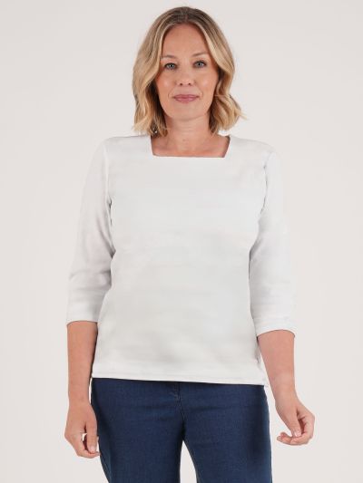 PennyPlain Solid Square Neck Top - Ivory