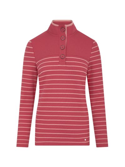 PennyPlain Striped Funnel Neck Top - Berry