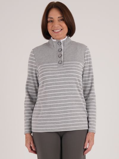 PennyPlain Striped Funnel Neck - Silver