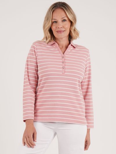 PennyPlain Yarn Dye Stripe Henley Top - Dusk