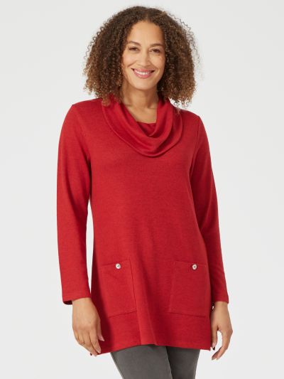 PennyPlain Tunic Cowl Neck Top- Rust