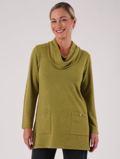 PennyPlain Tunic Cowl Neck Top- Forest