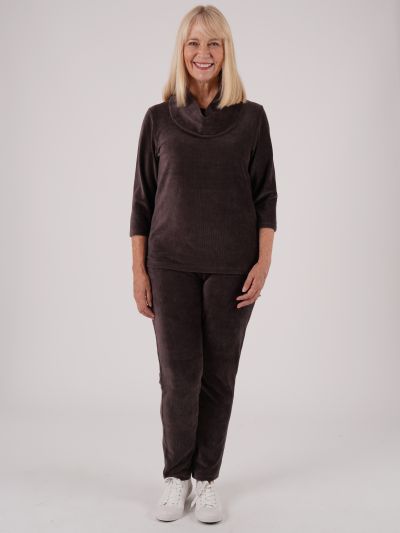 PennyPlain Ribbed Velour Trousers - Dark Latte