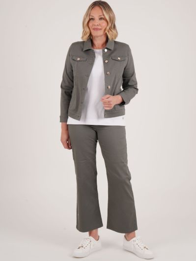 PennyPlain 5 Pocket Wide Leg Denim - Dark Sage