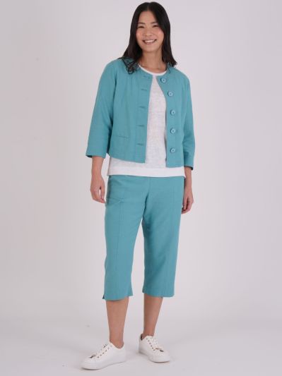 PennyPlain Linen Blend Cropped Trousers - Sea Green
