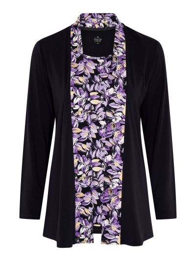TIGI Tonal Brushstroke Floral Mock Cardigan Top
