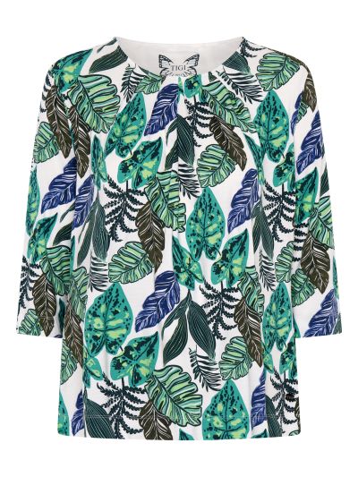TIGI Tropical Leaf Ruched Neckline Top