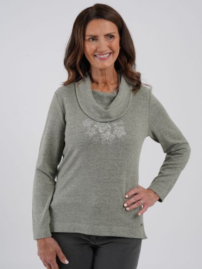 TIGI Diamante Placement Cowl Neck Top