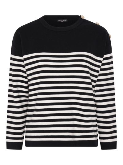 VIZ-A-VIZ Shoulder Button Detail Striped Jumper